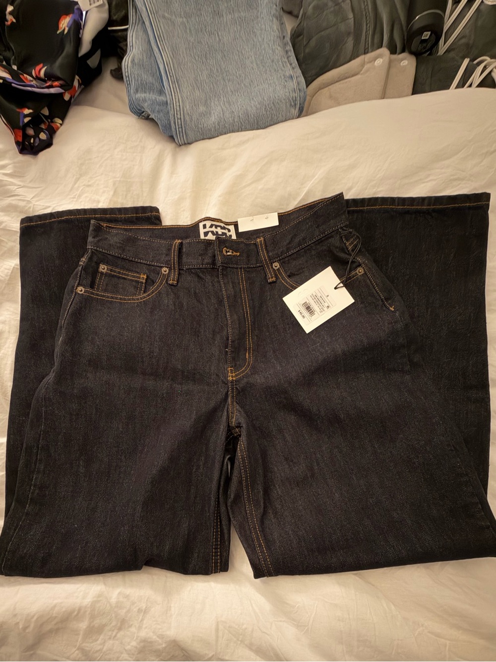 KBB by KAHLANA Women's Mid-Rise Barrel Leg 'The Kahlana Jean'- Dark, SZ 8, NEW